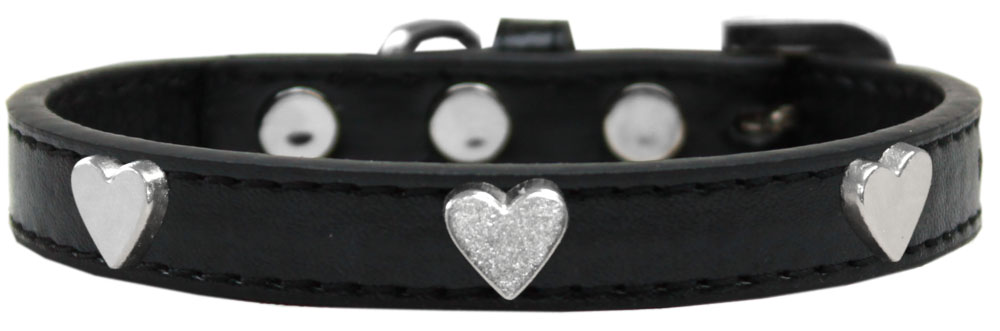 Silver Heart Widget Dog Collar Black Size 10